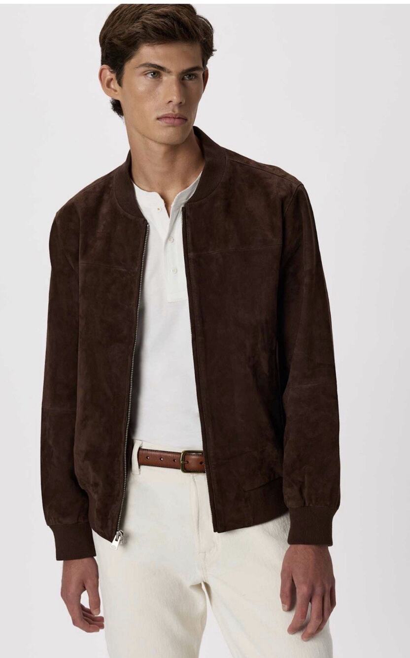 Quince Jacket Mens Medium Brown Suede Full Zip Bomber